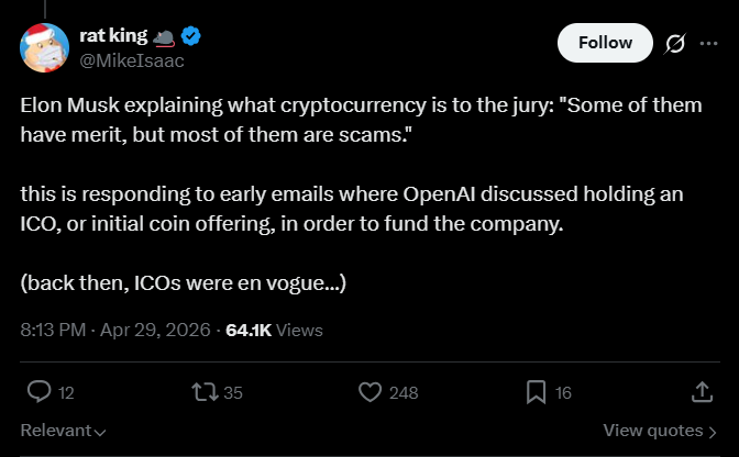Elon Musk slams crypto legitimacy during OpenAI trial Elon Musk slams crypto legitimacy during OpenAI trial