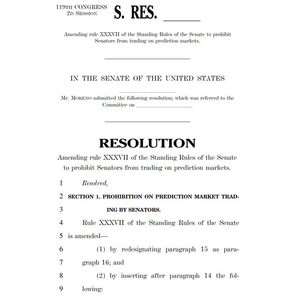 Senate Bans Itself from Prediction Markets After Insider Betting Scandals Senate Bans Itself from Prediction Markets After Insider Betting Scandals: The immediate rule change follows a series of scandals, including a soldier who used classified intel to win USD 400K on Maduro’s capture.