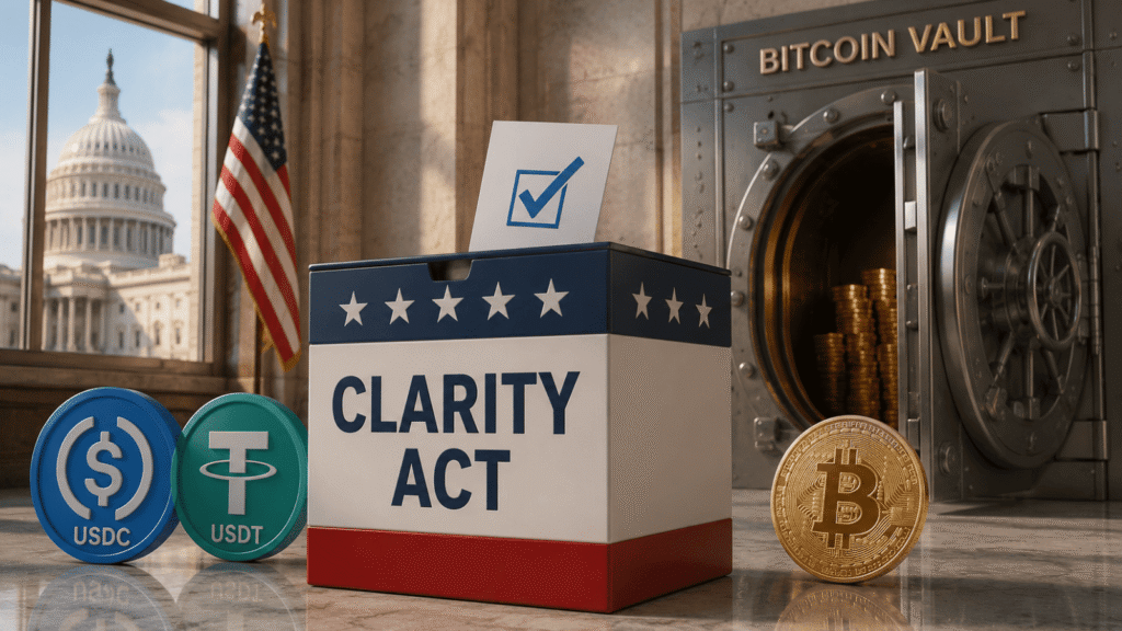 Bitcoin reserve adoption and stablecoin payment rails now hinge on the CLARITY Act vote Bitcoin reserve adoption and stablecoin payment rails now hinge on the CLARITY Act vote