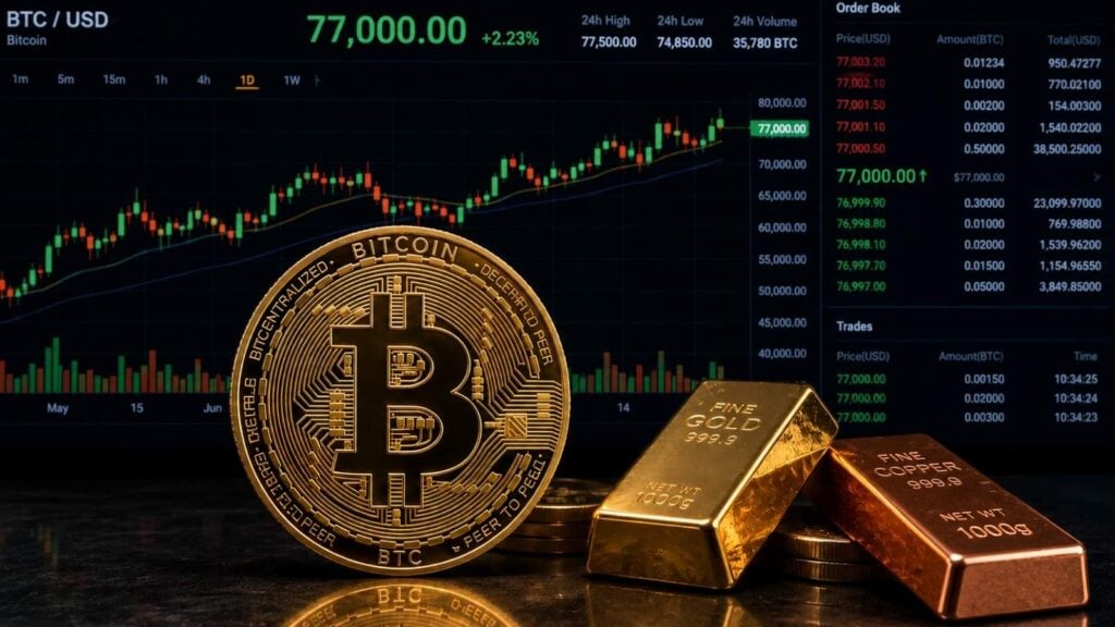 Bitcoin trades at USD 77K while gold and copper point to a slower liquidity cycle Bitcoin trades at USD 77K while gold and copper point to a slower liquidity cycle