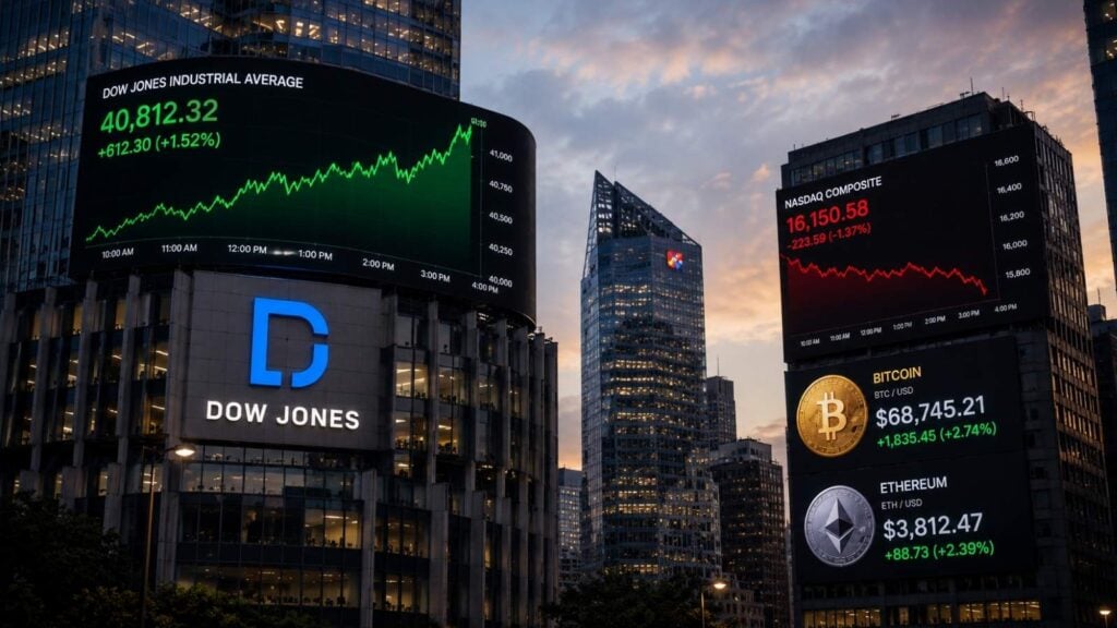 Dow Jones Hits Record High, But Crypto Stocks Fall With Bitcoin