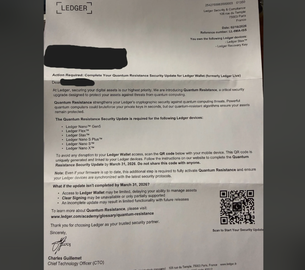 Ledger & Trezor warn of physical scam letters, impersonating quantum resistance update Ledger & Trezor warn of physical scam letters, impersonating quantum resistance update: Fraudulent postal mail, complete with QR codes, directs victims to phishing sites designed to harvest 24-word seed phrases.