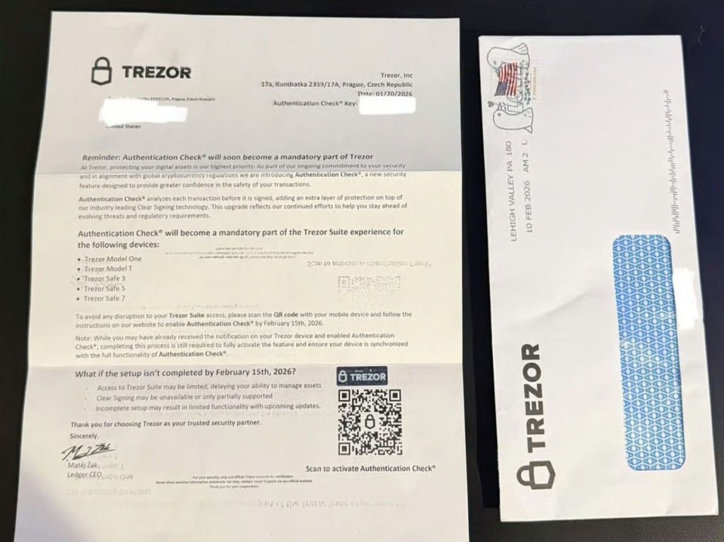 Ledger & Trezor warn of physical scam letters, impersonating quantum resistance update Ledger & Trezor warn of physical scam letters, impersonating quantum resistance update: Fraudulent postal mail, complete with QR codes, directs victims to phishing sites designed to harvest 24-word seed phrases.