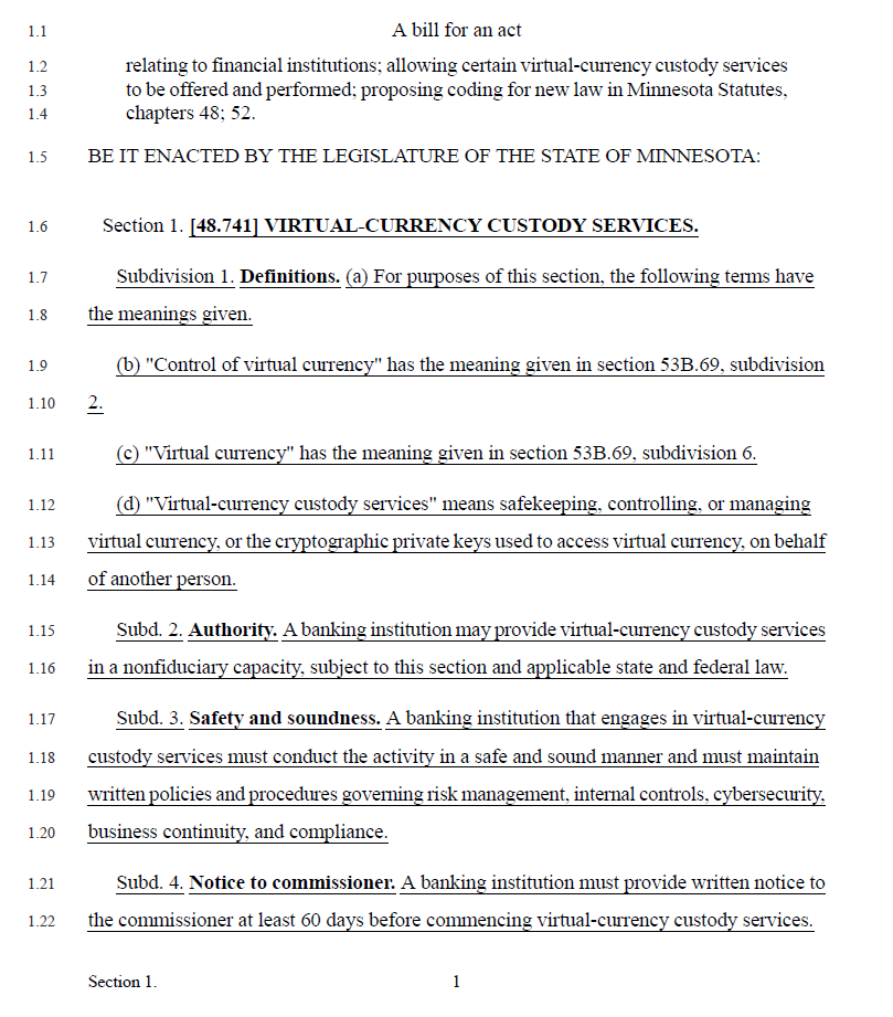 Minnesota bill opens door for banks and credit unions to custody crypto Minnesota bill opens door for banks and credit unions to custody crypto