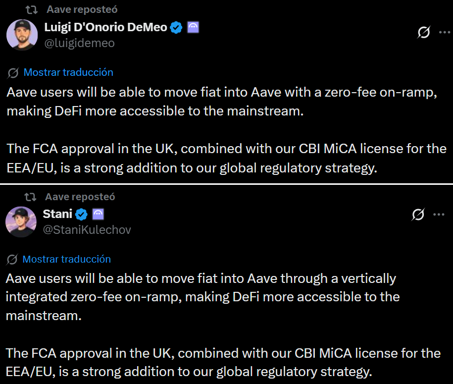 Push by Aave Labs gets FCA nod for UK crypto operations Push by Aave Labs gets FCA nod for UK crypto operations: Aave's UK subsidiaries just secured dual FCA registrations, cryptoasset exchange provider status plus existing EMI license, clearing the path for zero-fee stablecoin ramps in Britain.