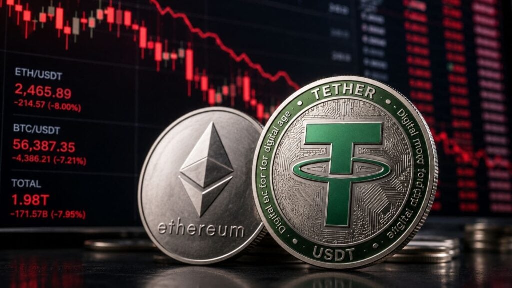 USDT becomes second-largest crypto as ETH crashes to 2026 low