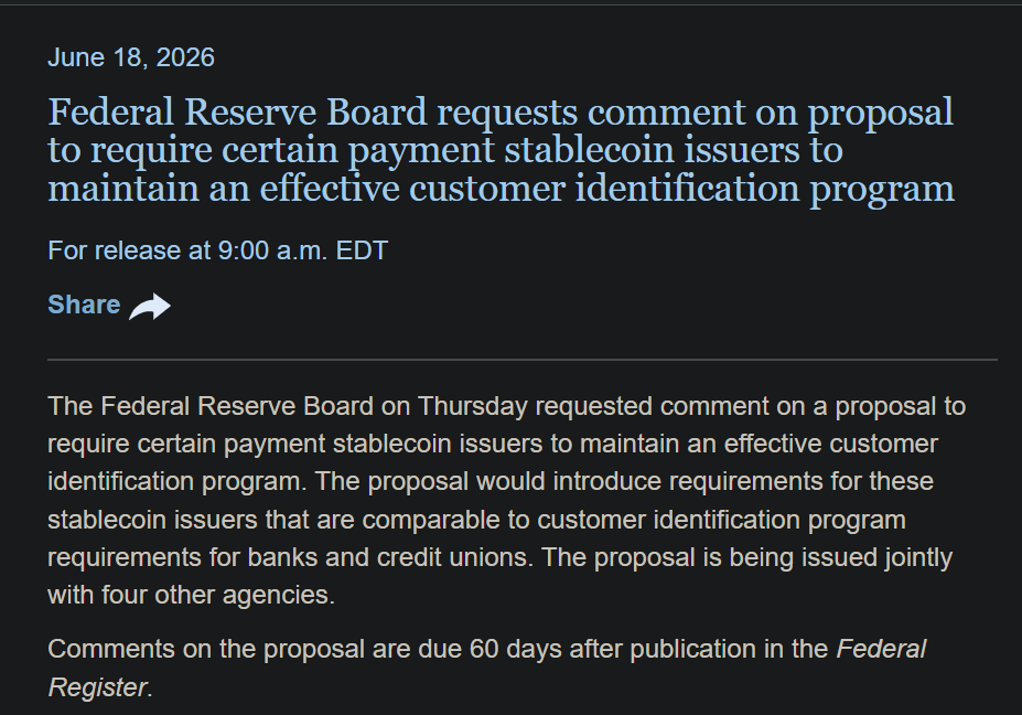 Fed proposes bank-style customer ID checks by stablecoin issuers Fed proposes bank-style customer ID checks by stablecoin issuers