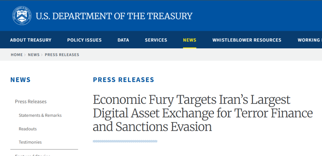 U.S. sanctions Iran's largest crypto exchange Nobitex over IRGC ties U.S. sanctions Iran's largest crypto exchange Nobitex over IRGC ties: Treasury's "Economic Fury" campaign targets Nobitex, three other exchanges, and executives for processing 50 percent of Iran's crypto inflows and funding militant activity.