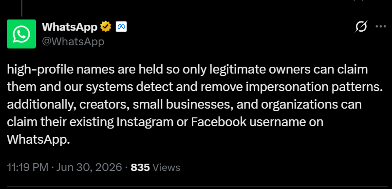 Grievances before get go: WhatsApp's username reservations spark privacy concerns Grievances before get go: WhatsApp's username reservations spark privacy concerns