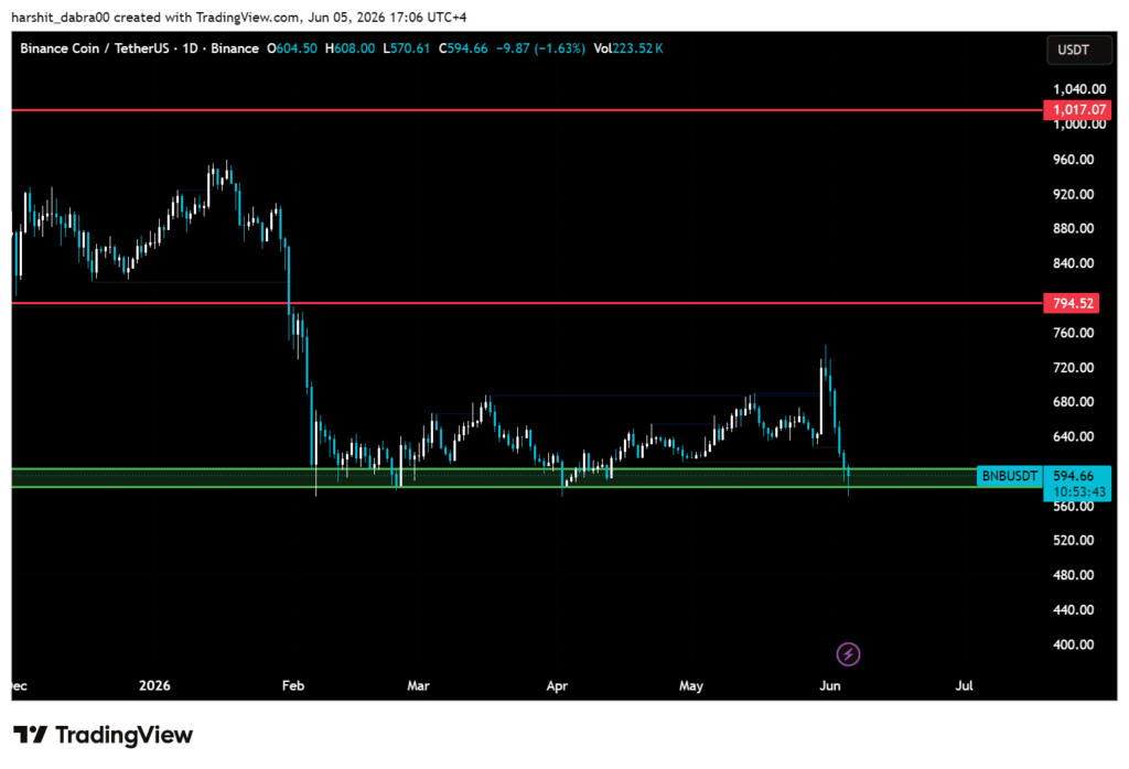 BNB returns to long-term support as momentum slows down BNB returns to long-term support as momentum slows down