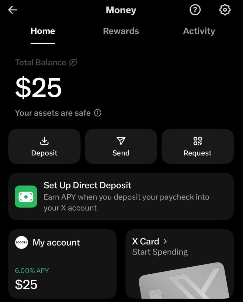 X Money begins rollout to U.S. Premium+ users with 6 percent APY, Visa card X Money begins rollout to U.S. Premium+ users with 6 percent APY, Visa card: X Money has started rolling out to a select group of U.S. Premium+ subscribers, delivering on Elon Musk's vision of turning the social platform into an "everything app." The service offers peer-to-peer transfers, a Visa debit card with 3 percent cash back, and a competitive 6 percent APY on wallet balances.