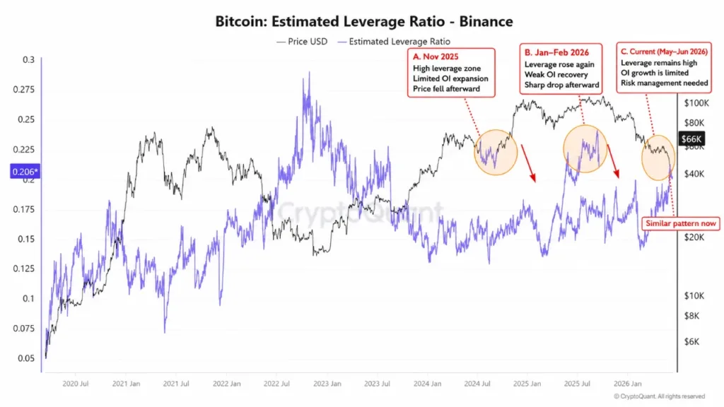 Bitcoin leverage ratio hits 0.20, mirroring conditions seen before major selloffs bitcoin