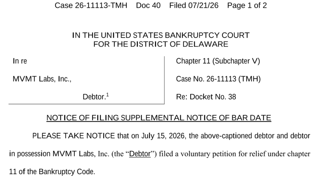 Movement Labs bankruptcy follows token market-making scandal, failed pivot Movement Labs, the developer of the Movement blockchain, has filed for Chapter 11 bankruptcy, listing assets between USD 100,000 and USD 500,000 and liabilities exceeding USD 1 million. The filing follows a market-making scandal where 66 million MOVE tokens were sold shortly after launch, triggering a steep price drop and leading to a Binance ban and internal investigations.