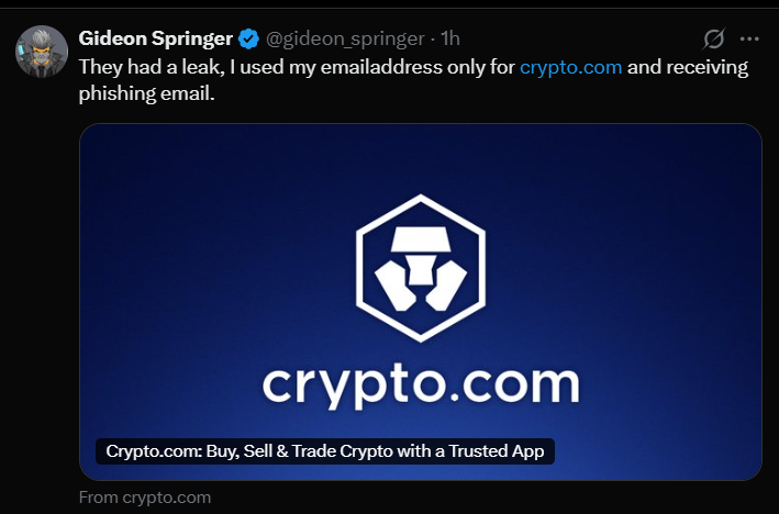 Crypto.com warns of phishing attempts as users suspect unreported data leak Crypto.com warns of phishing attempts as users suspect unreported data leak