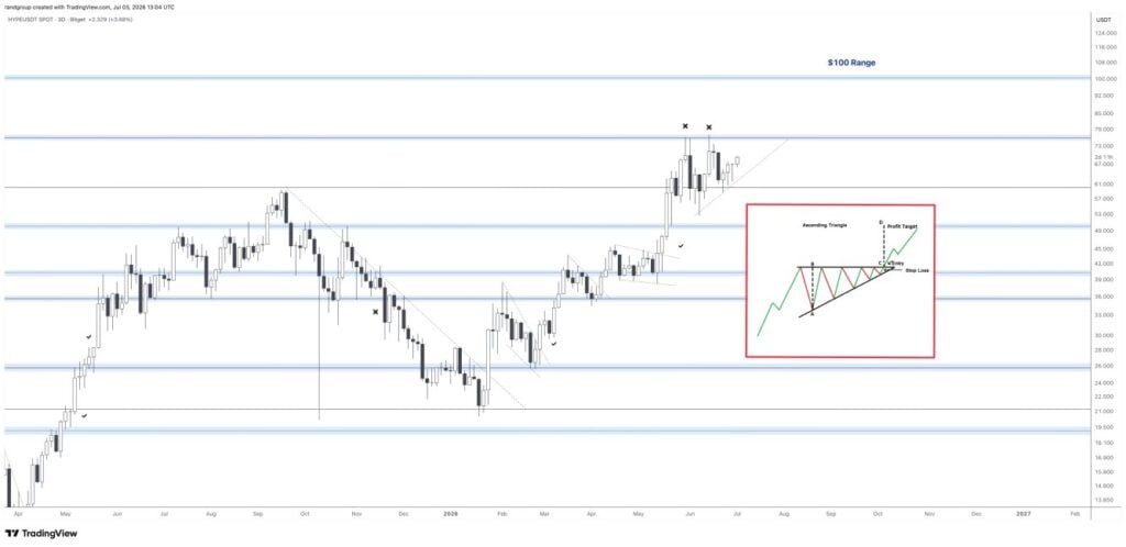 HYPE eyeing USD 100 as bullish ascending triangle takes shape, analyst says HYPE
