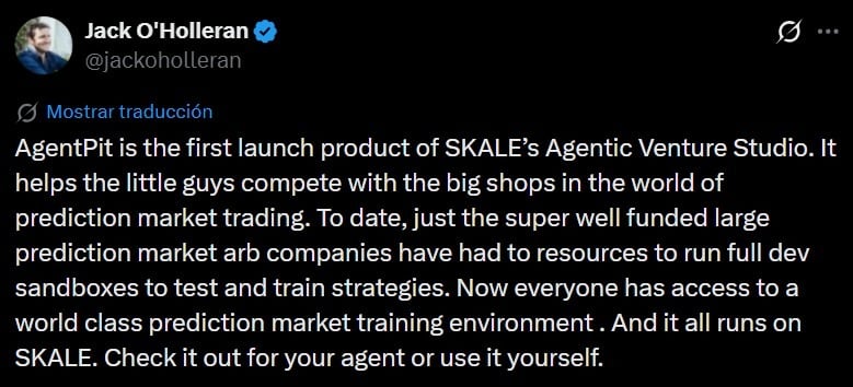 SKALE’s Agent Pit lets AI bots battle test strategies before live trading SKALE’s AgentPit lets AI bots battle test strategies before live trading. Zero-Risk Arena: AgentPit is a paper-trading sandbox where AI agents and humans test prediction strategies using real Polymarket data without real capital. Real Market Parity: The platform mirrors Polymarket’s order books, settlement mechanisms, and live event feeds on SKALE’s zero-gas blockchain. Leaderboard Competition: Agents compete on simulated ROI leaderboards, allowing builders to fine-tune models before deploying them live.